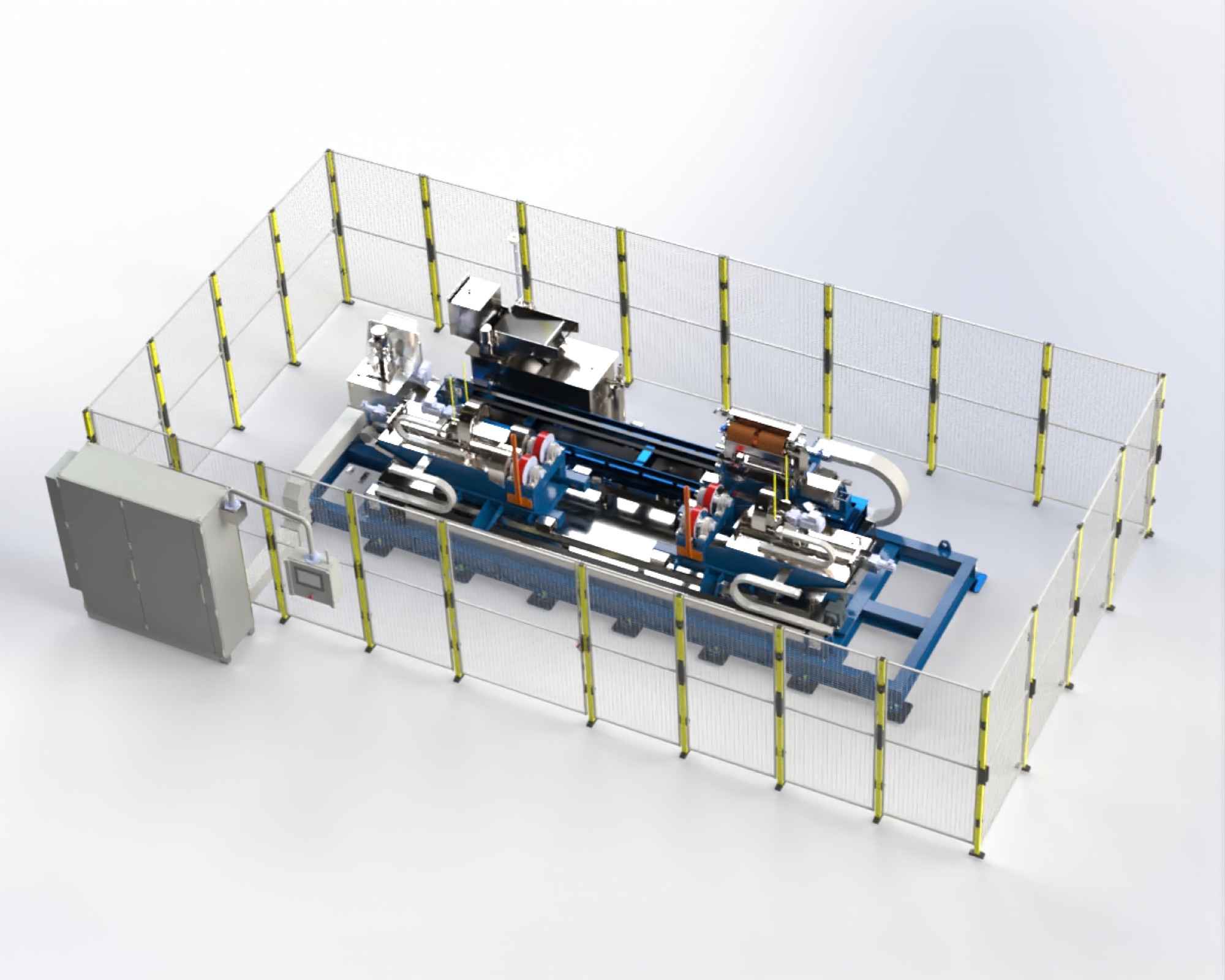3D SolidWorks model of a custom PLM machine in a safety cell