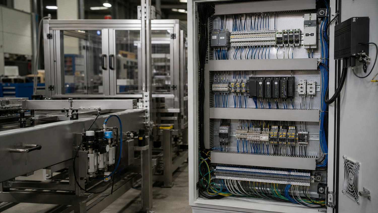 Controls integration and wiring for custom production equipment